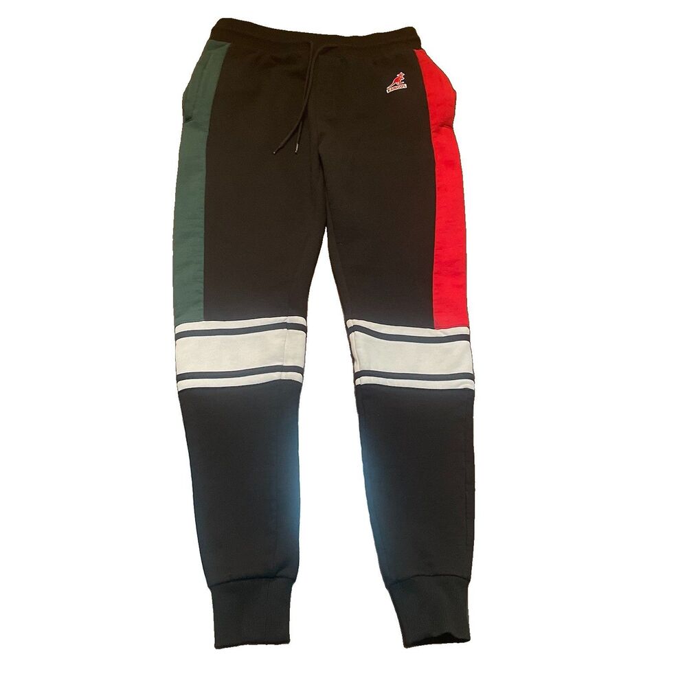 Kangol Men’s Colorblock Fleece Jogger Sweatpants Size M Black Red Green Striped
